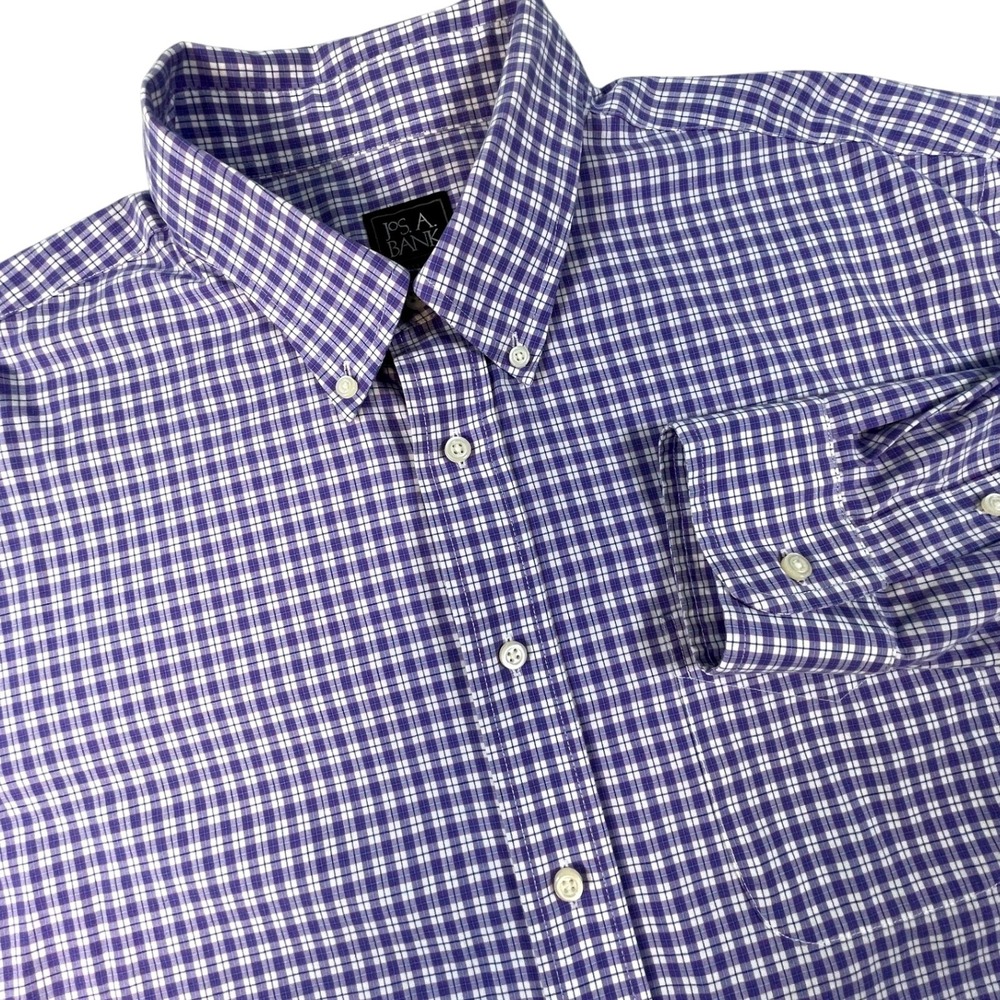 Jos. A. Bank Shirt Mens XXL Purple Traveler Tailored Fit Check Button Down